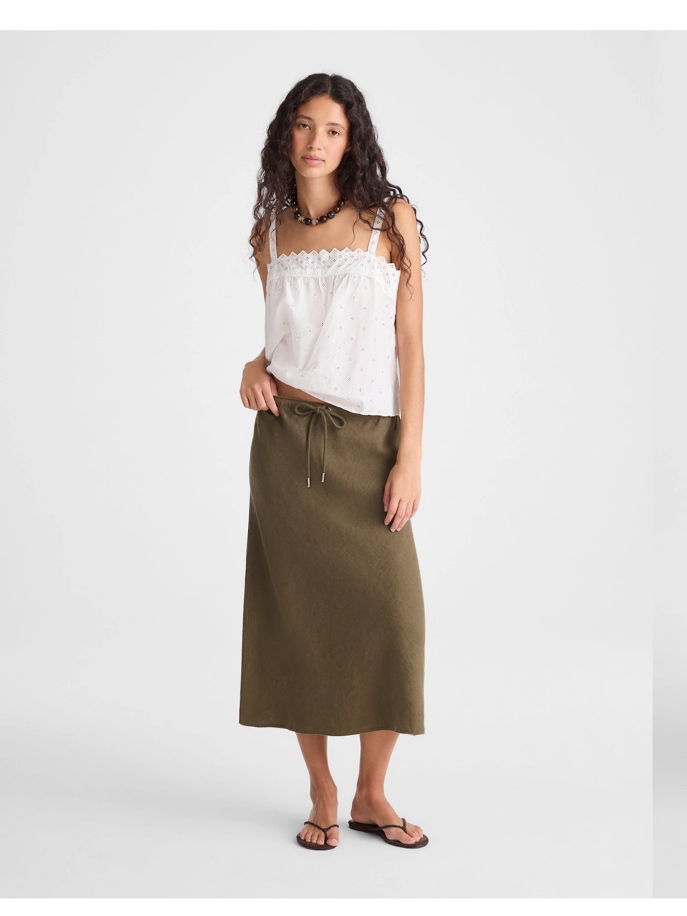 NWT Madewell Linen Drawstring Midi Slip Skirt